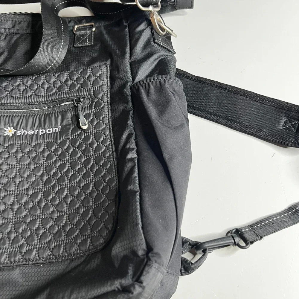 Sherpani Soleil Convertible Backpack Tote Crossbody Bag Black Ripstop Nylon